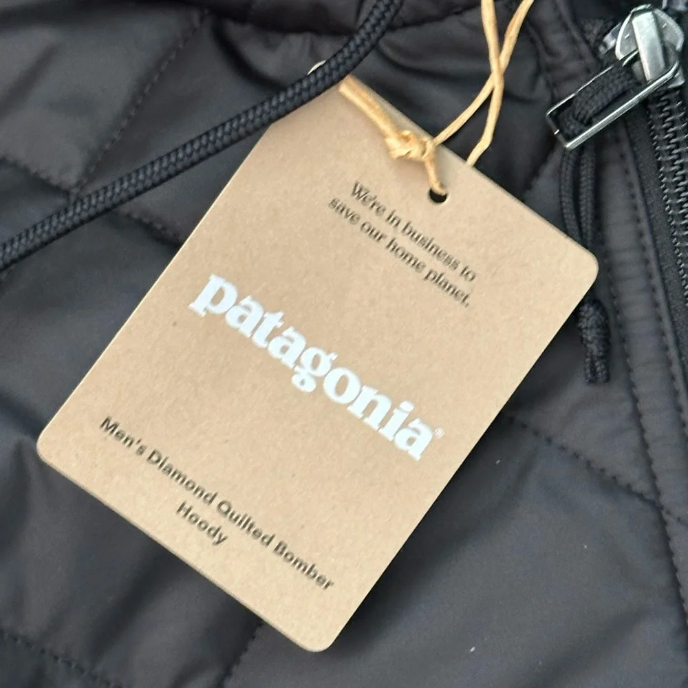 NEW Patagonia Men's Diamond Quilted Bomber Hoody in Black Size Large - Picture 7 of 15